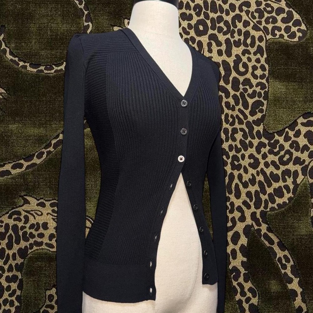 Y2K Black Ribbed Button Cardigan